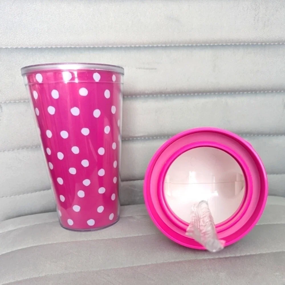 NWOT Hello Kitty Plastic Pink Polka Dot Tumbler/Water Bottle/Glass/Cup